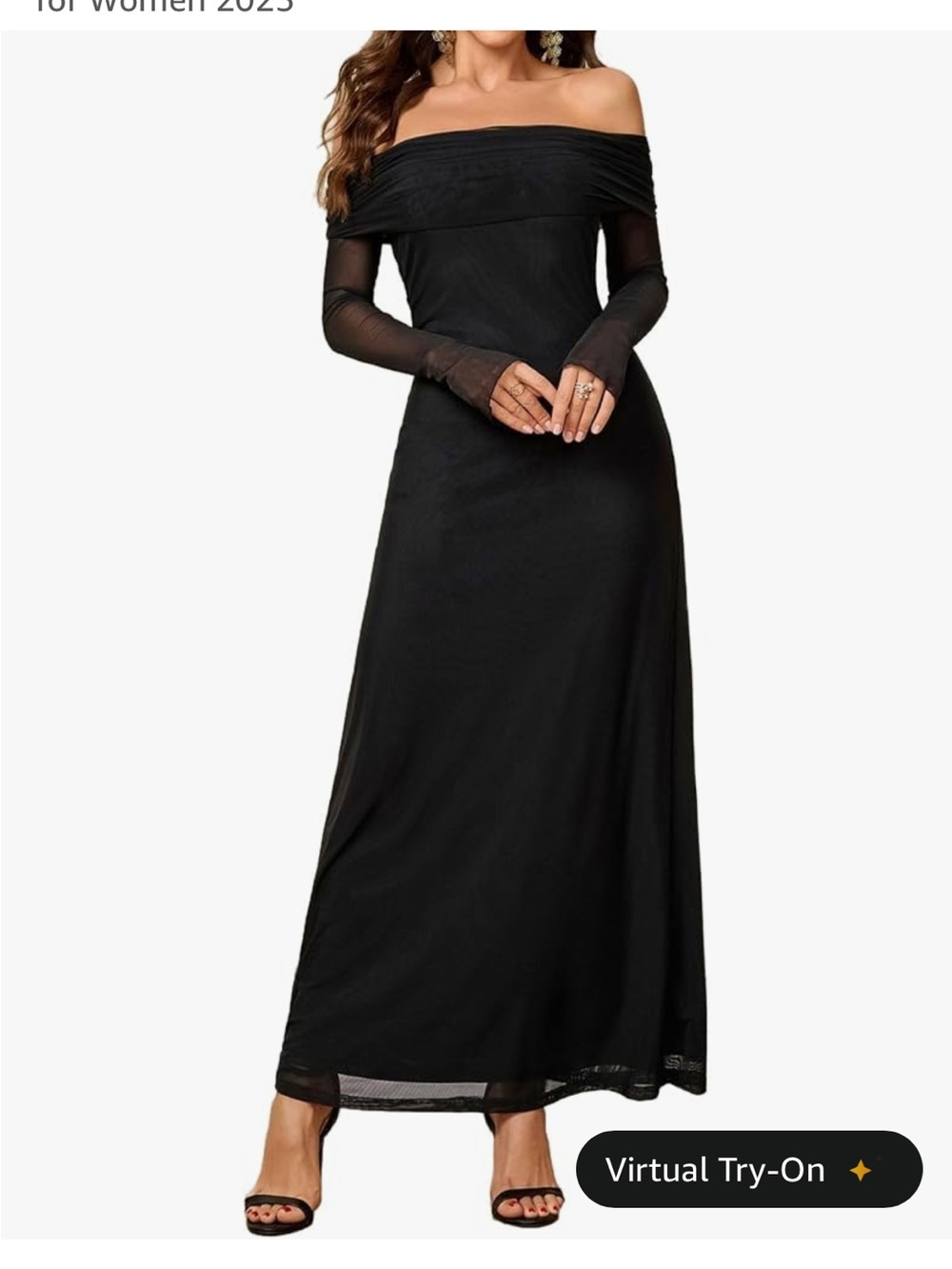 NWT Elegant Black Off-Shoulder Maxi Dress with Long Sleeves